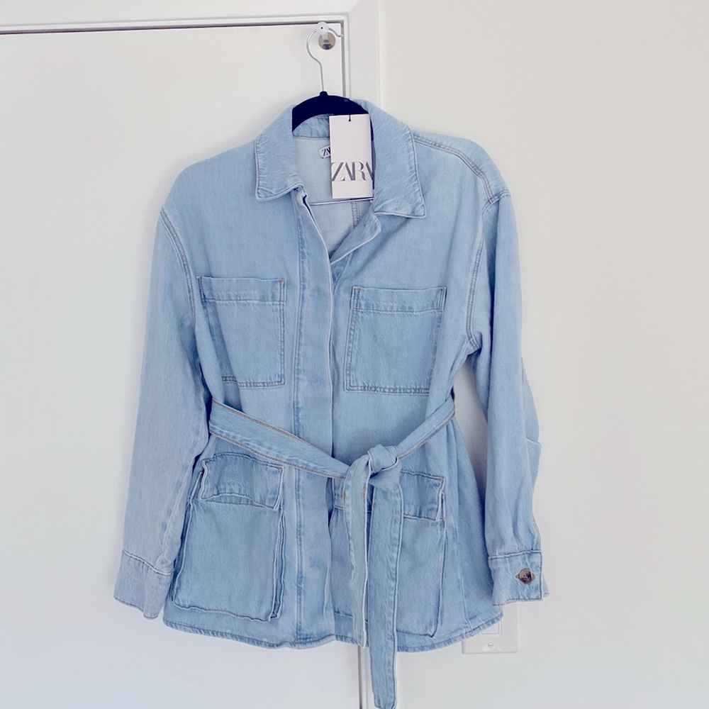 Zara tie waist denim jacket